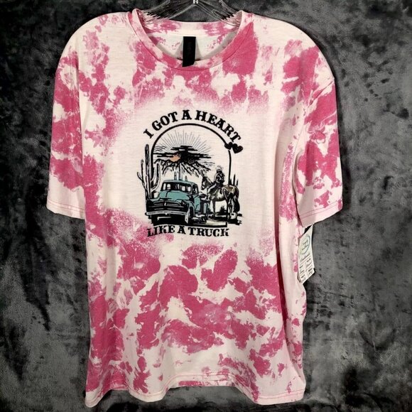 Graphic Tee Tops - Women's Heart Like A Truck Country Music Bleached Short Sleeve Graphic Tee Shirt
